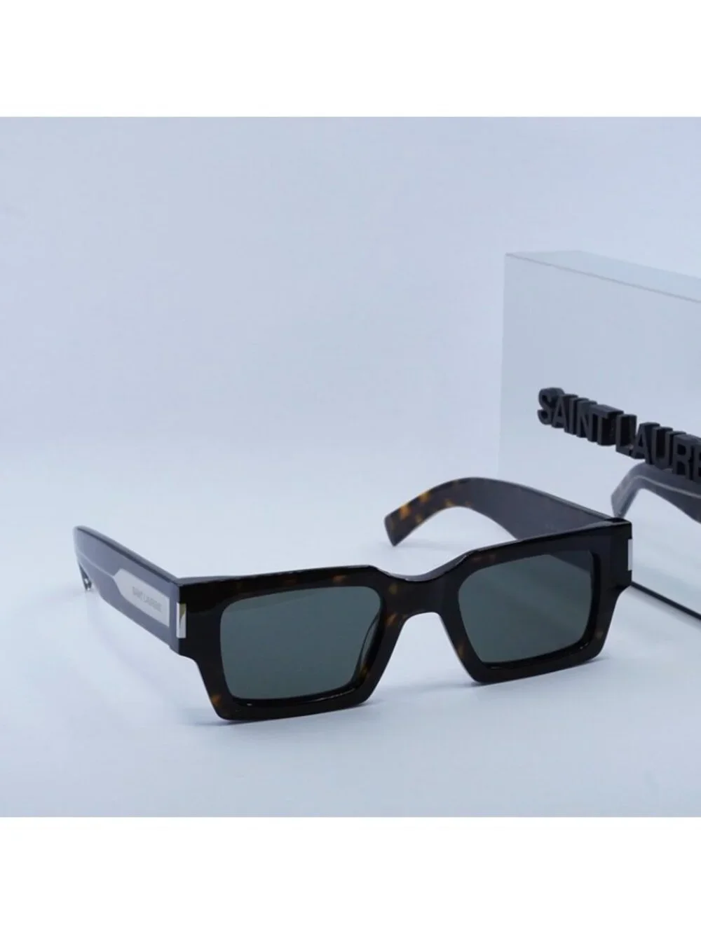 Saint Laurent SL572 002 Sunglasses Havana Square Frame, Grey Lenses
